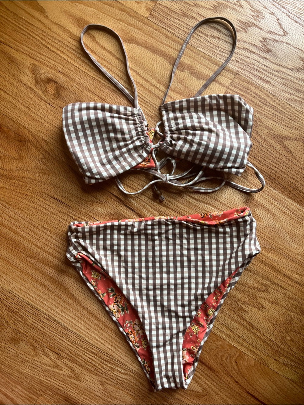 MAAJI - Reversible High-Waisted Gingham/Floral Reversible Bikini Set